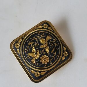 Vintage Damascene Bird and floral brooch
